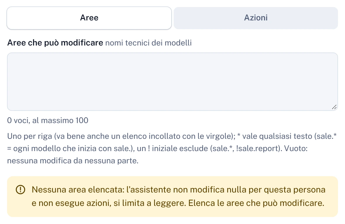 Un Operatore senza aree in elenco, con l’avviso giallo