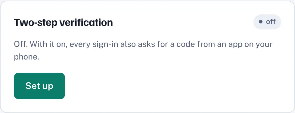 Two-step verification on the Security page