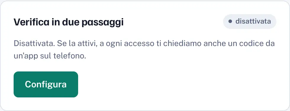La verifica in due passaggi nella pagina Sicurezza
